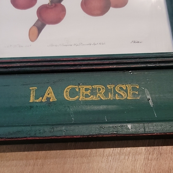 Vintage Botanical Wall Art – “La Cerise” Cherry Print – Green Wood Frame – 12.5” - Picture 4 of 5